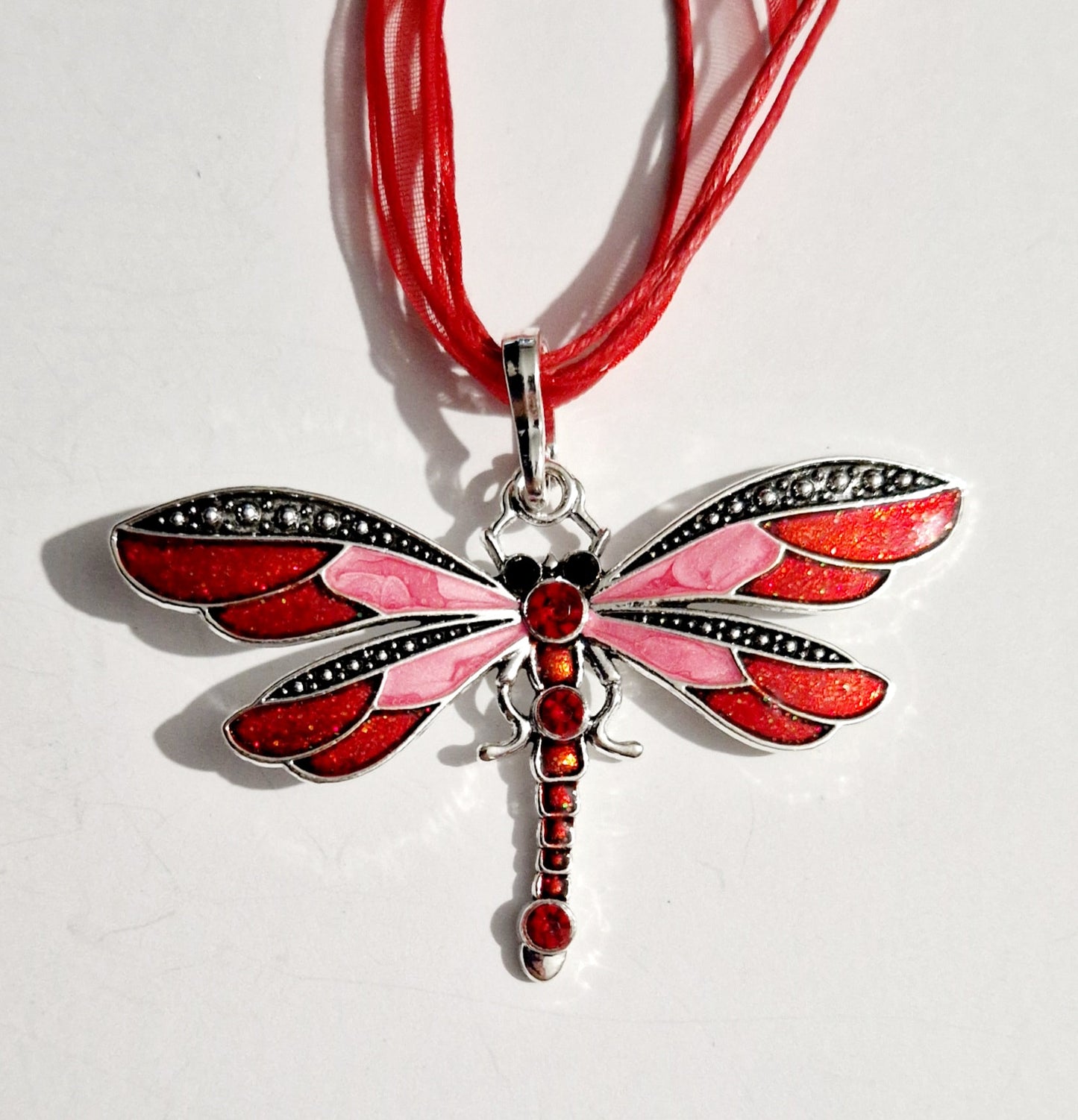 Ribbon and Cord Dragonfly Pendant Necklaces