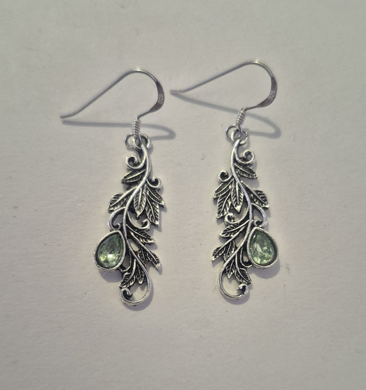 Green Stone Leaf Earrings