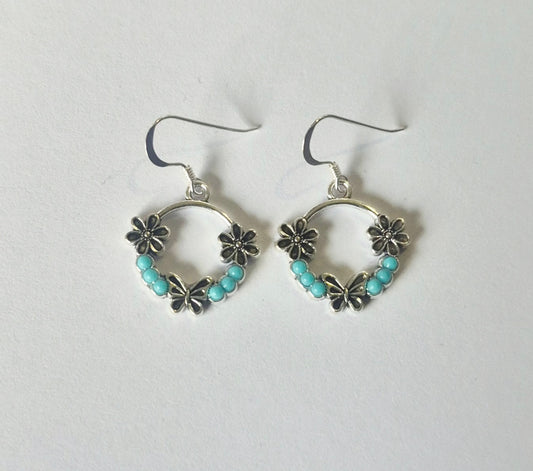 Turquoise Flower Wreath Earrings