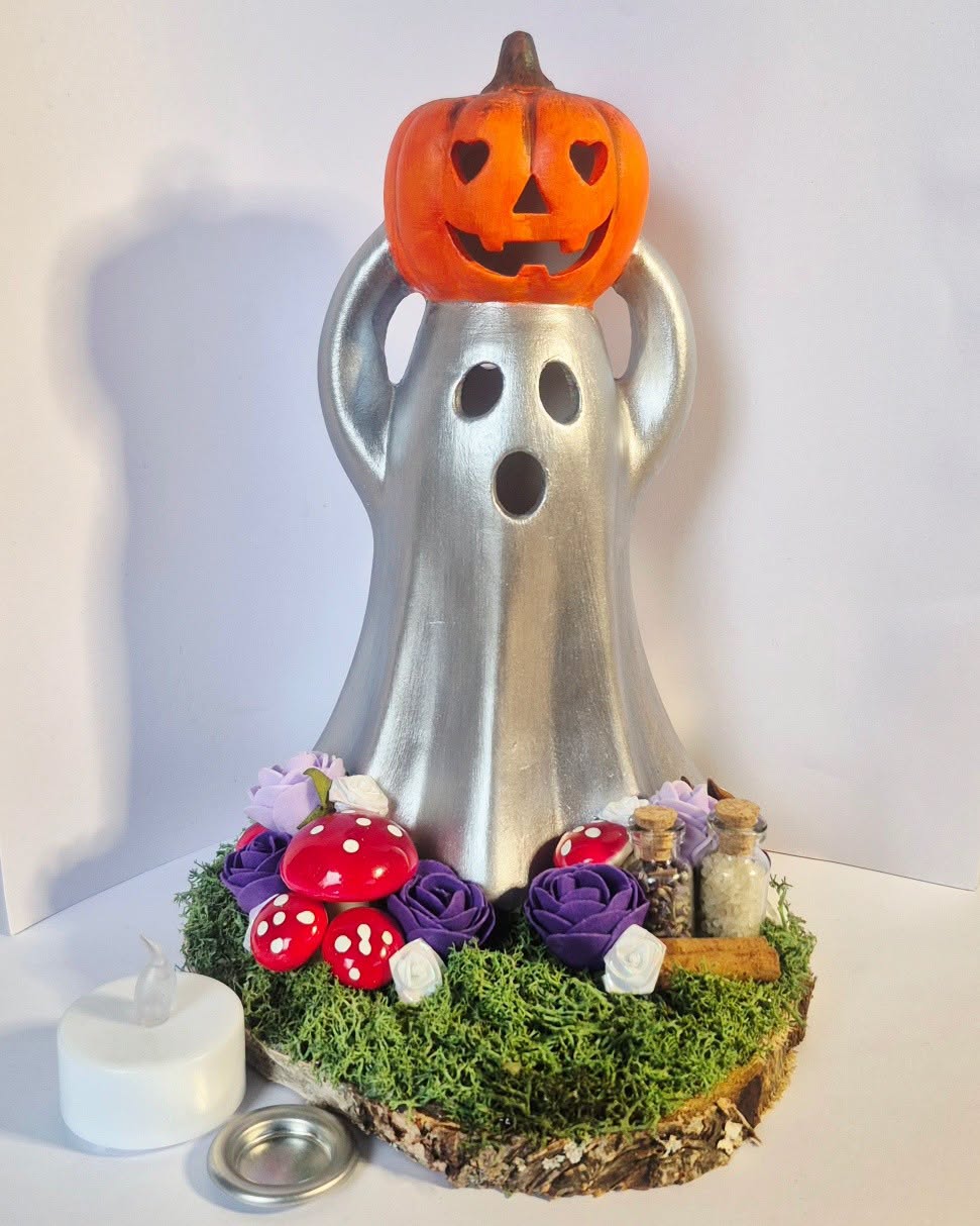 LED Candle and Cone Burner Pumpkin Ghostie