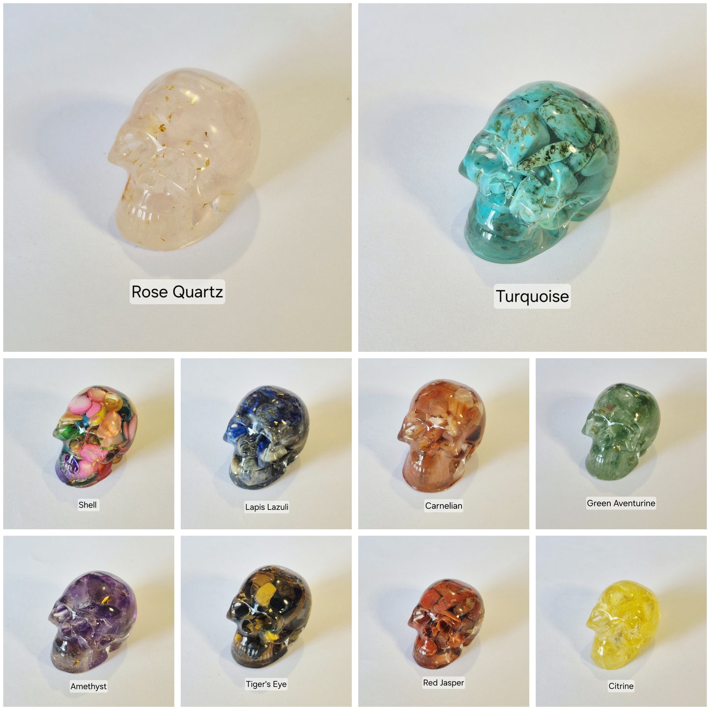 Gemstone Chip Resin Skulls