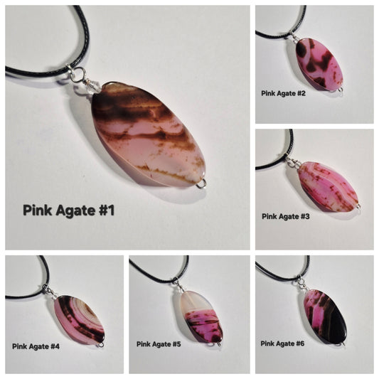 Pink Agate Pendant Necklaces
