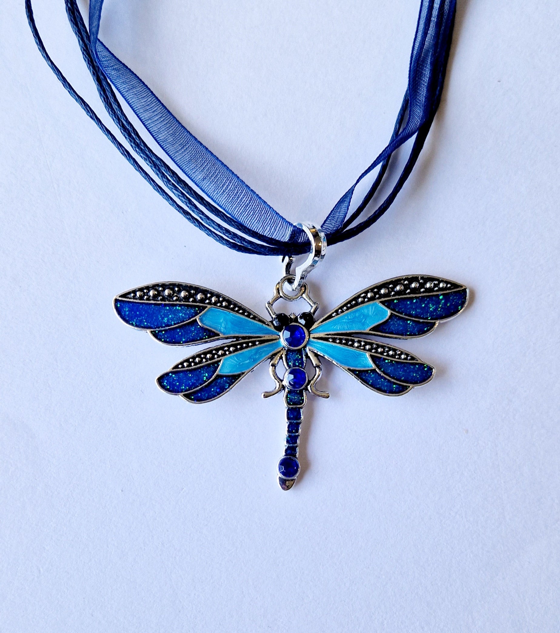 Ribbon and Cord Dragonfly Pendant Necklaces