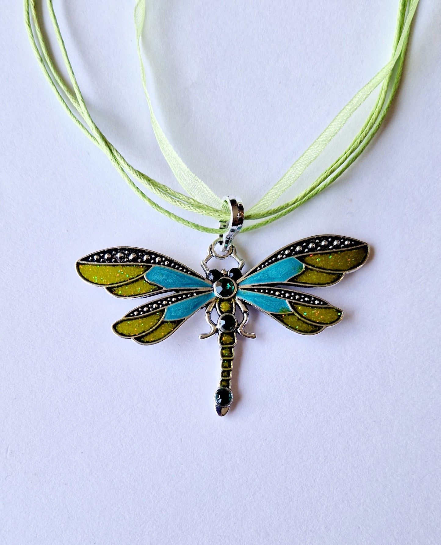 Ribbon and Cord Dragonfly Pendant Necklaces