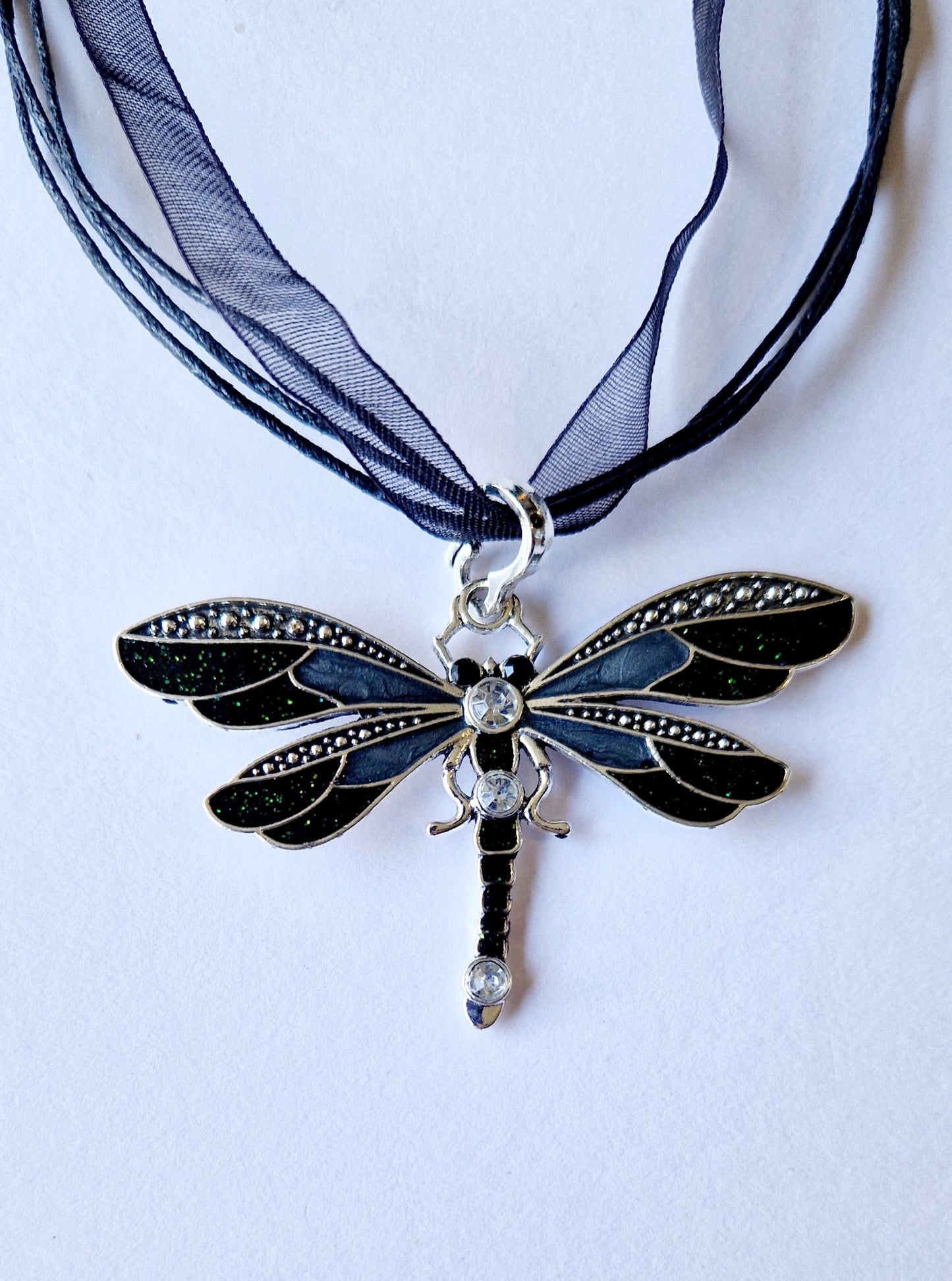 Ribbon and Cord Dragonfly Pendant Necklaces