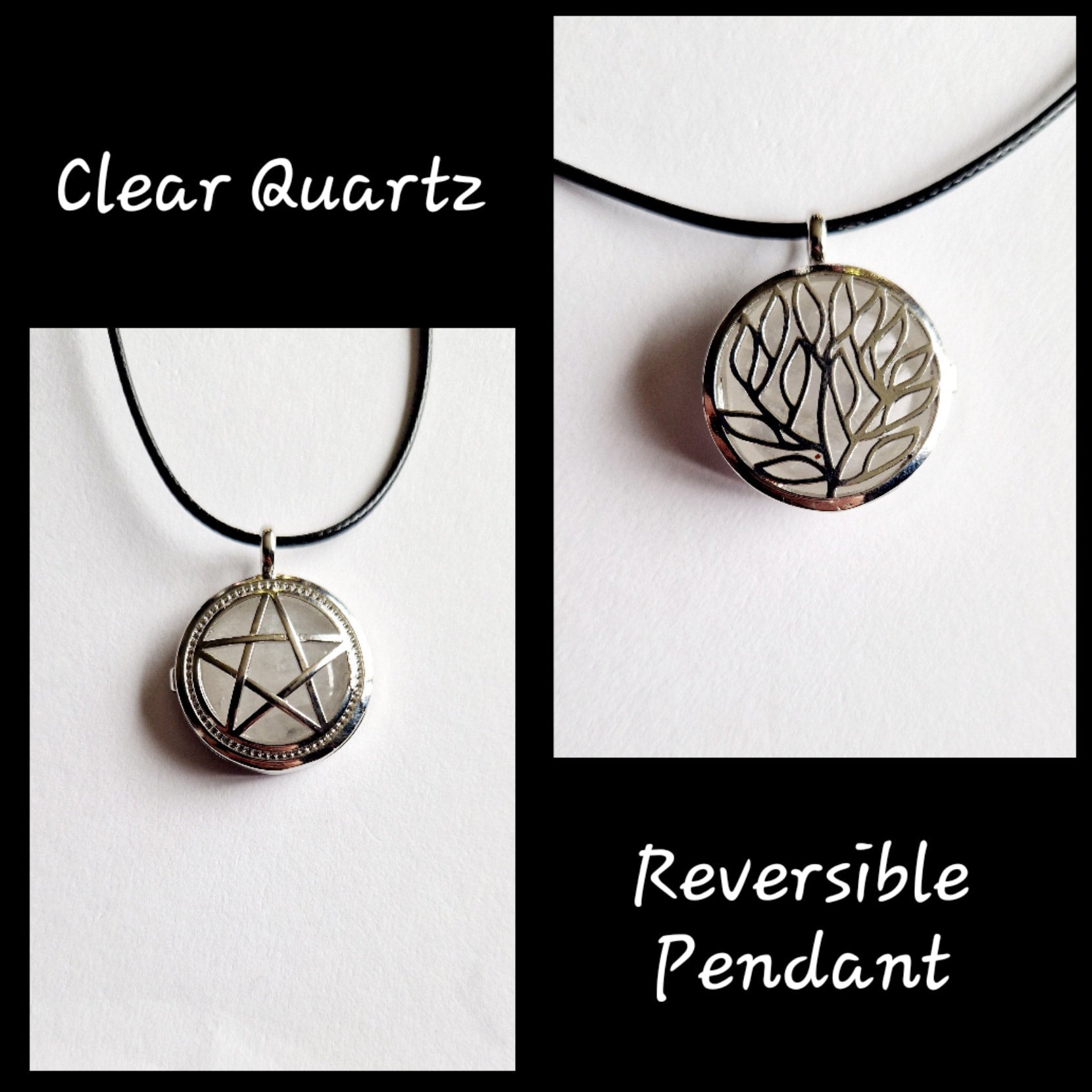 Reversible Gemstone Pendant – Pentagram &amp; Tree of Life