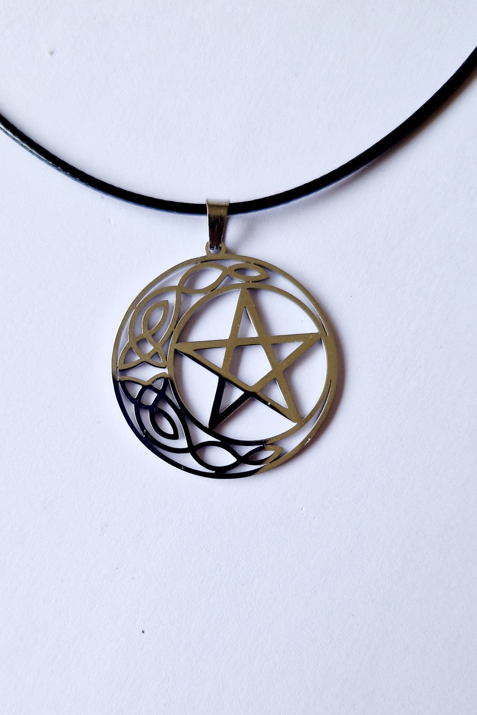 Pentagram and Knotwork Moon Necklace