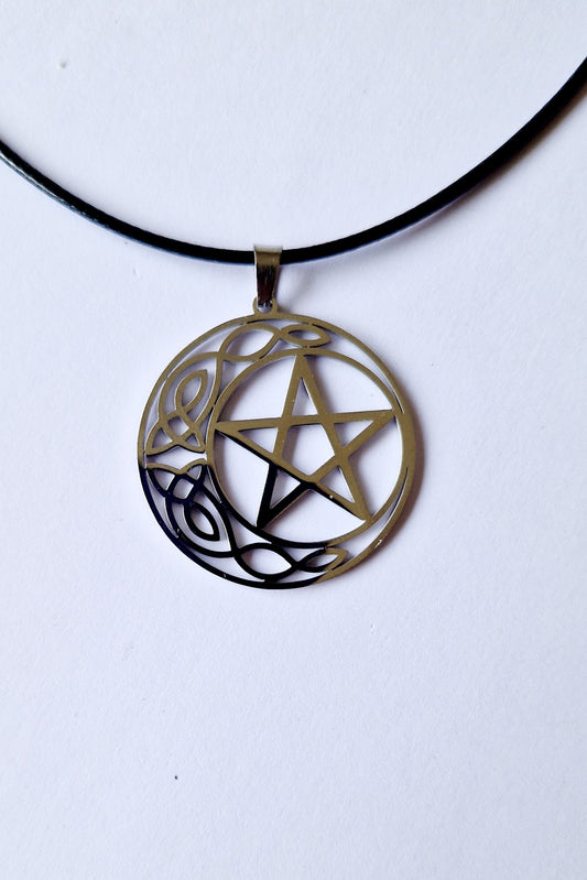 Pentagram and Knotwork Moon Necklace