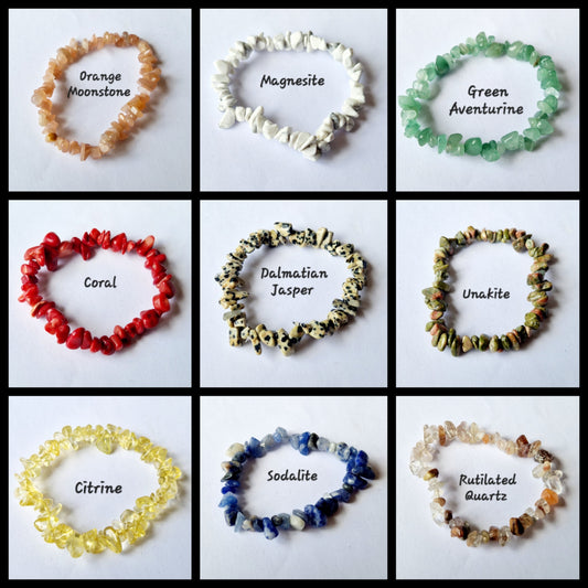 Gemstone Chip Elasticated Bracelets