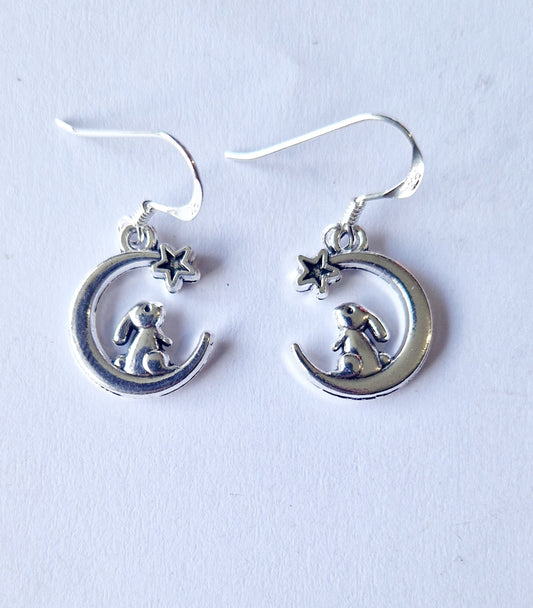 Crescent Moon and Hare Earrings
