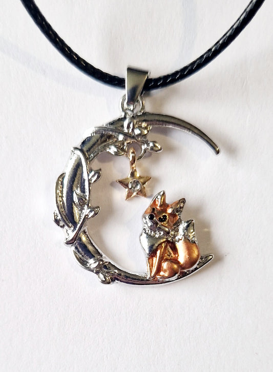 Fox and Crescent Moon Pendant