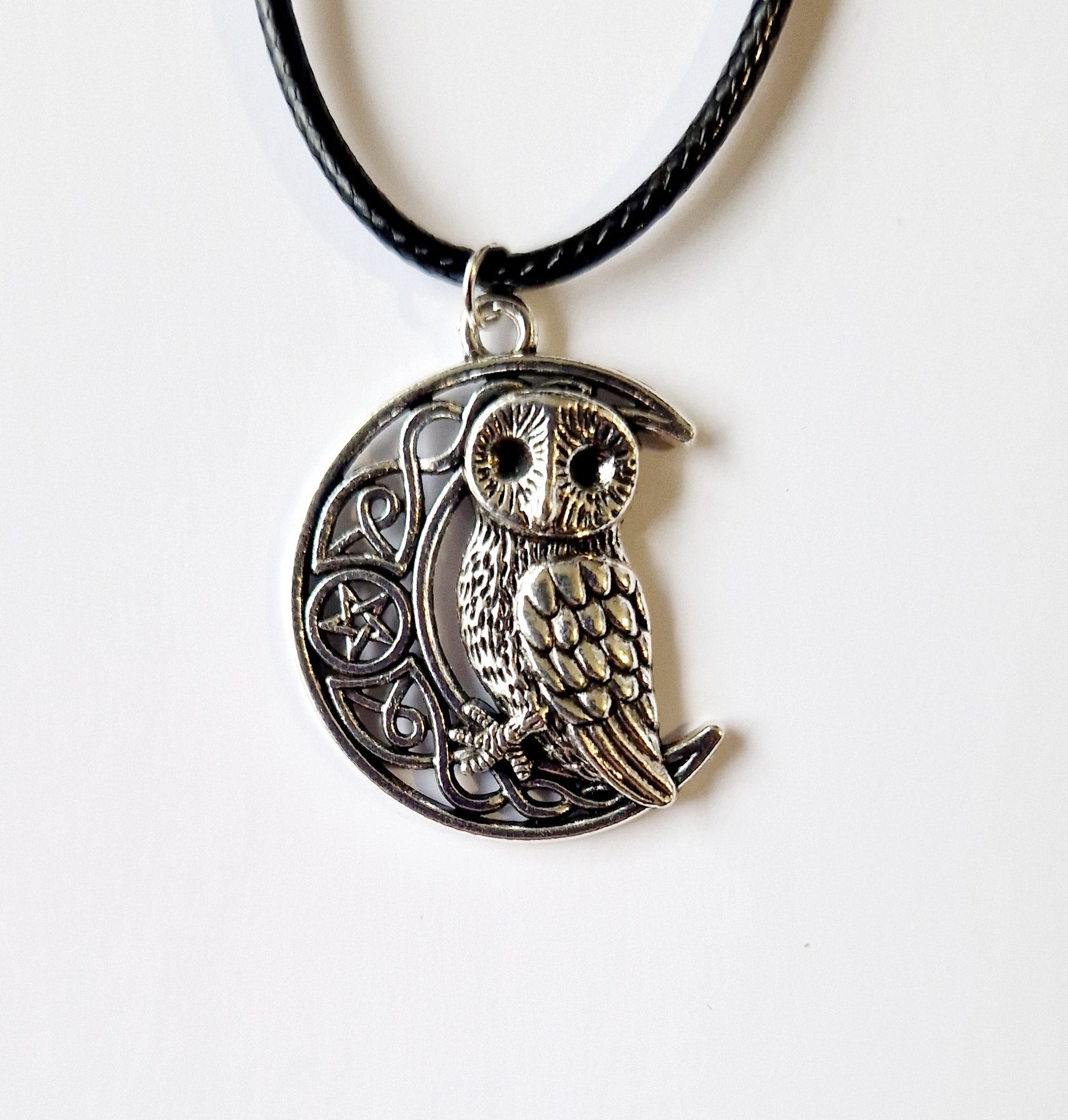 Owl and Crescent Moon Necklace