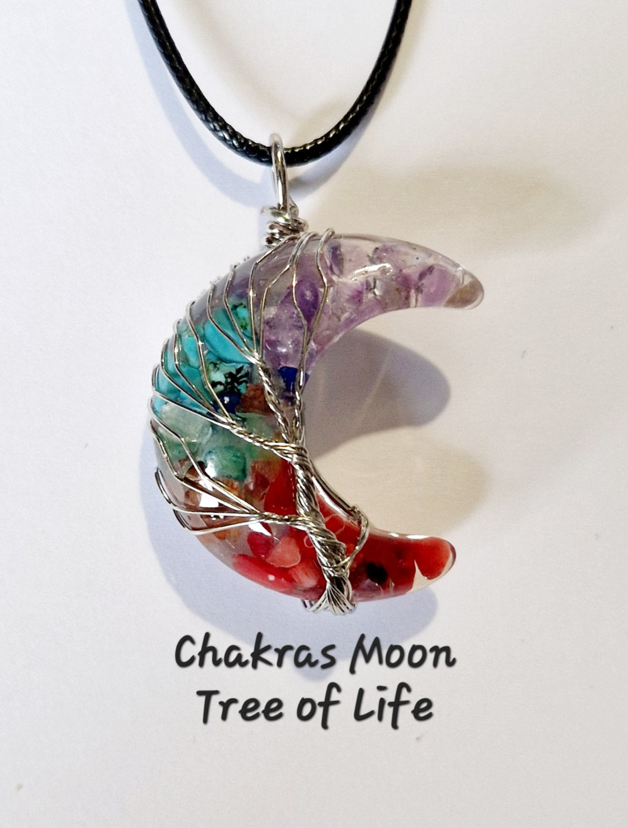 Chakras Moon Wire Wrapped Necklace