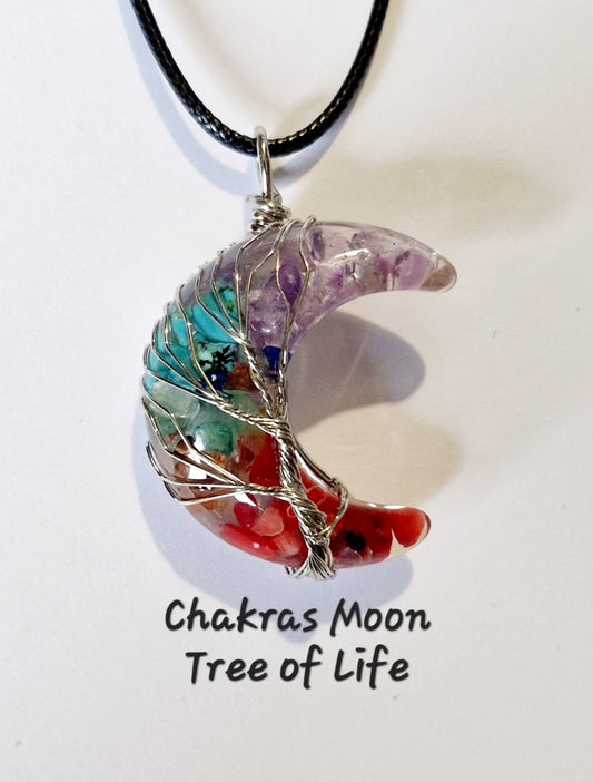 Chakras Moon Wire Wrapped Necklace