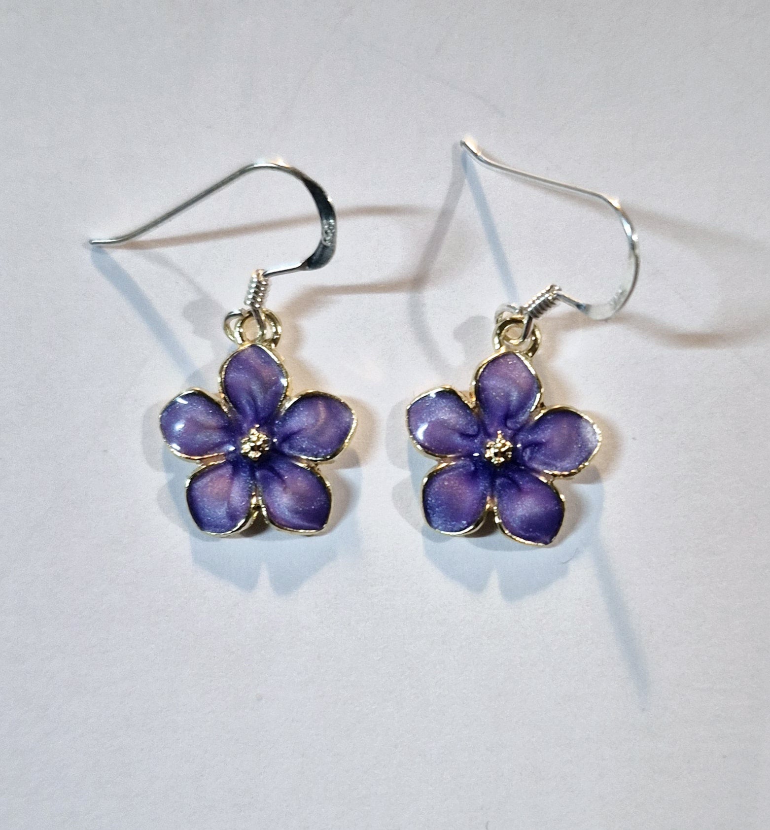 Purple Flower Earrings – Sterling Silver Hooks