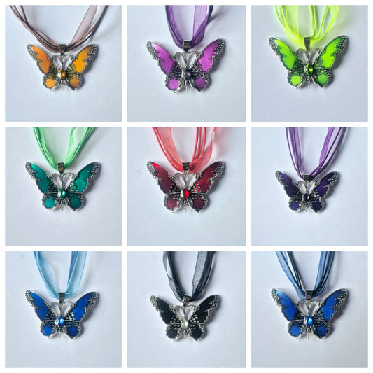 Ribbon and Cord Butterfly Necklaces