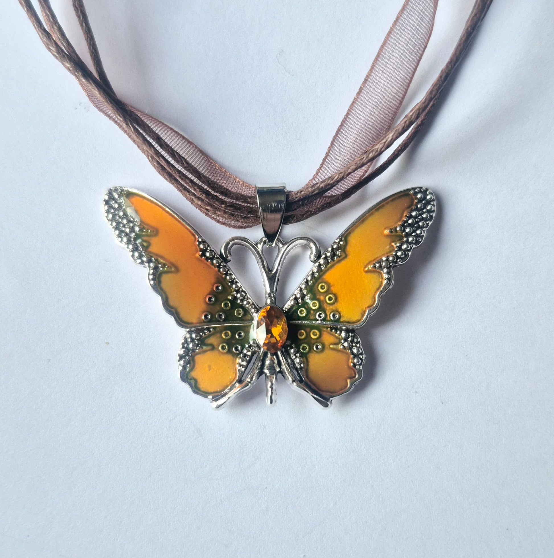 Ribbon and Cord Butterfly Necklaces