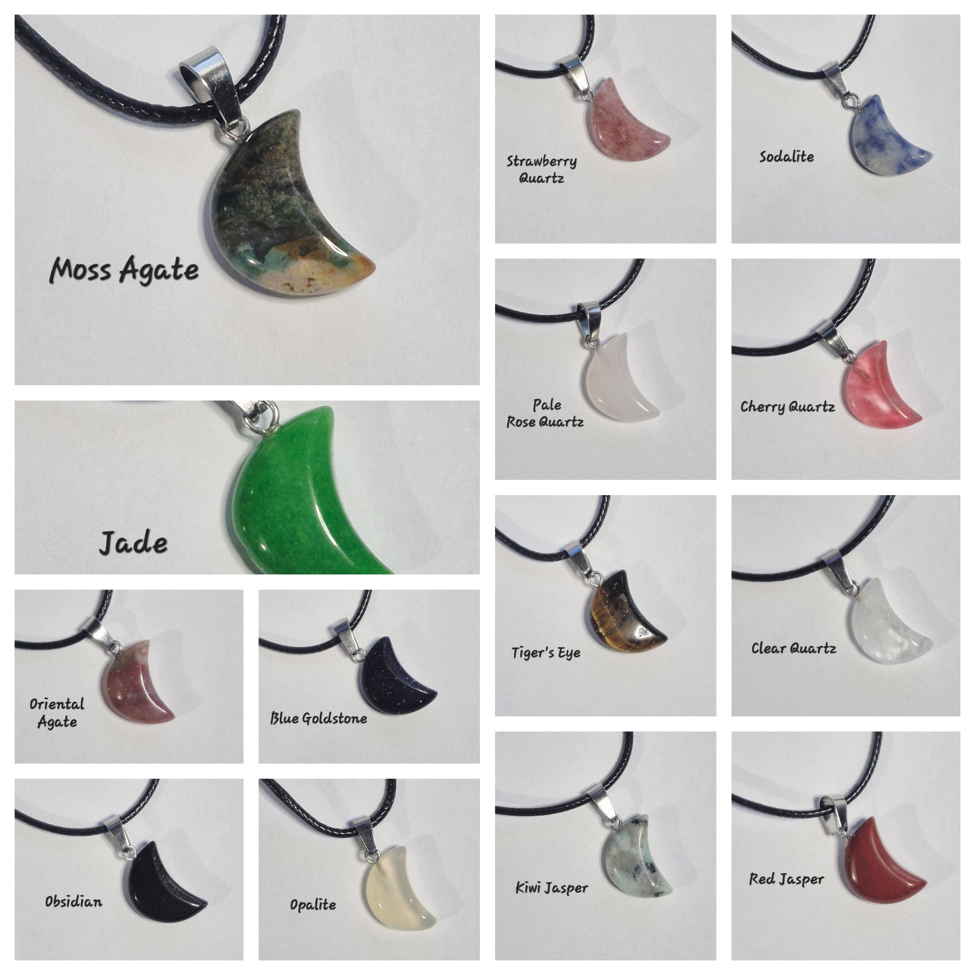 Crescent Moon Gemstone Pendant Necklaces