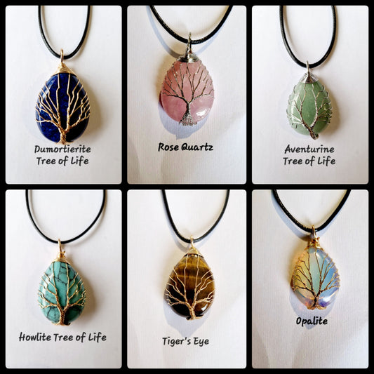 Gemstone wire wrapped Tree of Life Necklaces